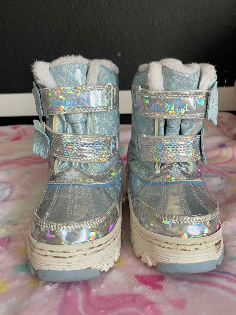 Disney Silver Holographic Kids Snow Boots with Faux Fur Trim